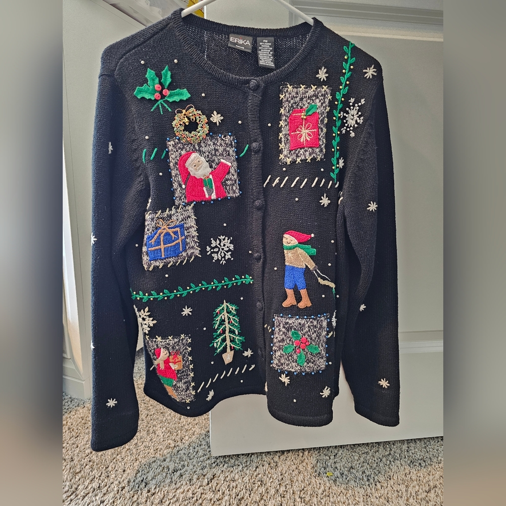 Erika Black Christmas Sweater with Embroidery